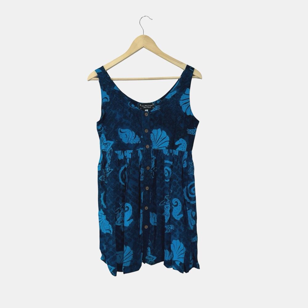 Silver Moon Creations Maui Hawaii Small Mini Shift Batik Dress Blue Womens READ